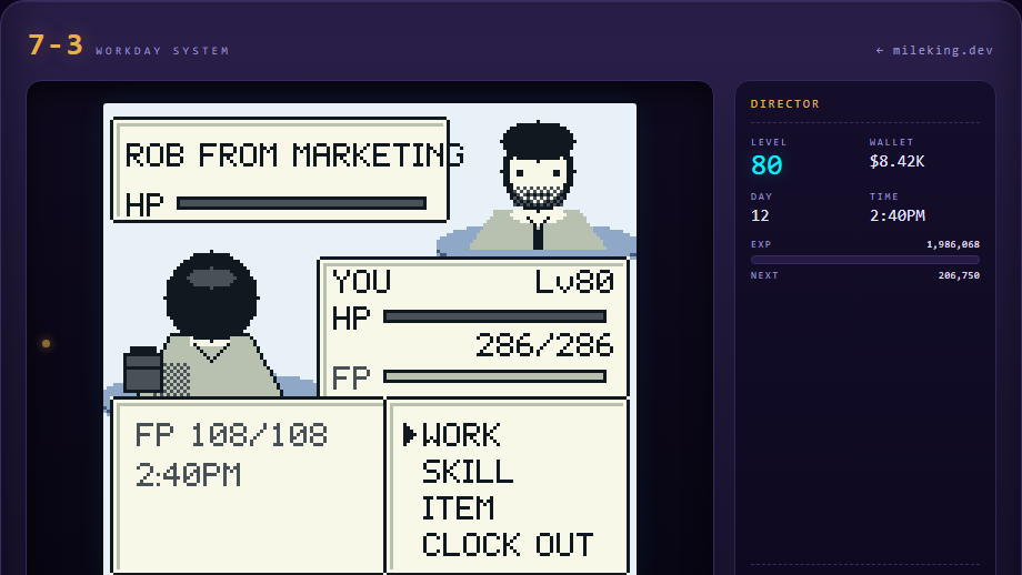 7-3 game preview — a Game Boy Color styled office RPG