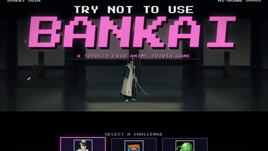Try Not to Use Bankai game preview — Byakuya Kuchiki on a pixel-art arcade stage
