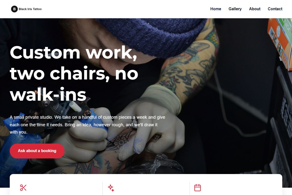 The home page of Black Iris Tattoo