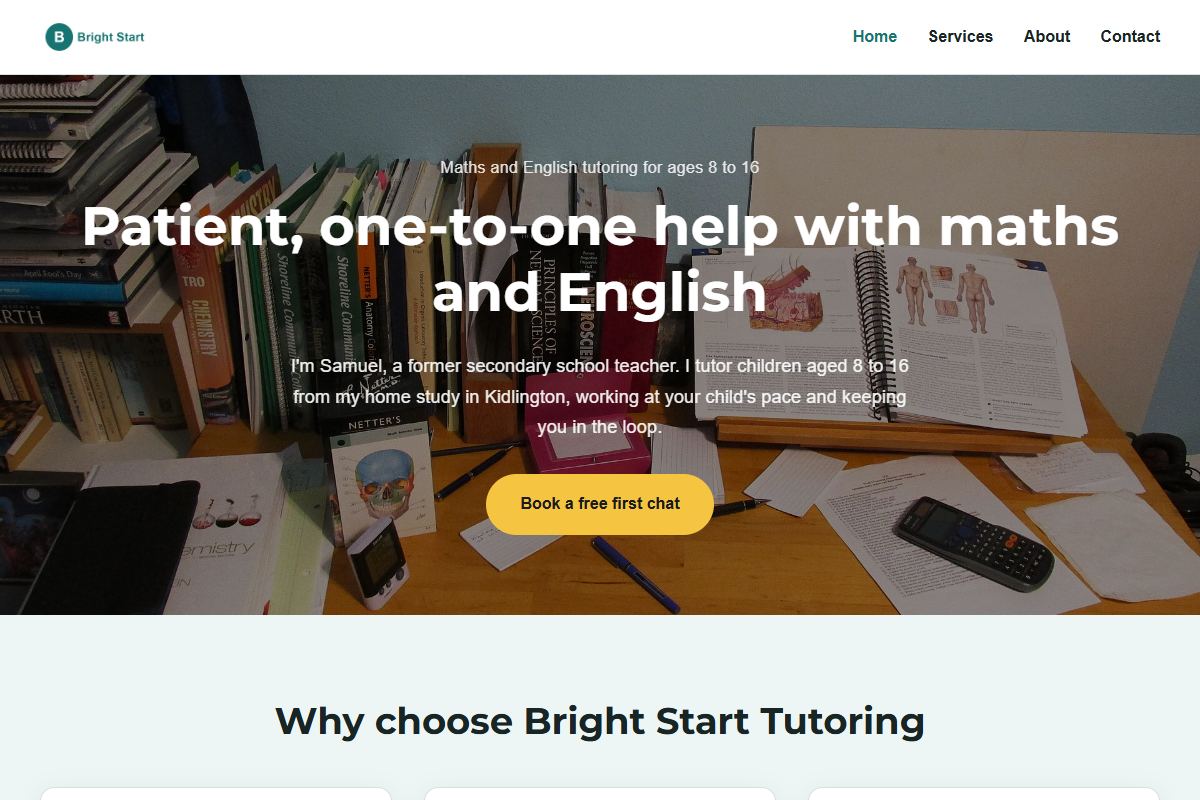 The home page of Bright Start Tutoring