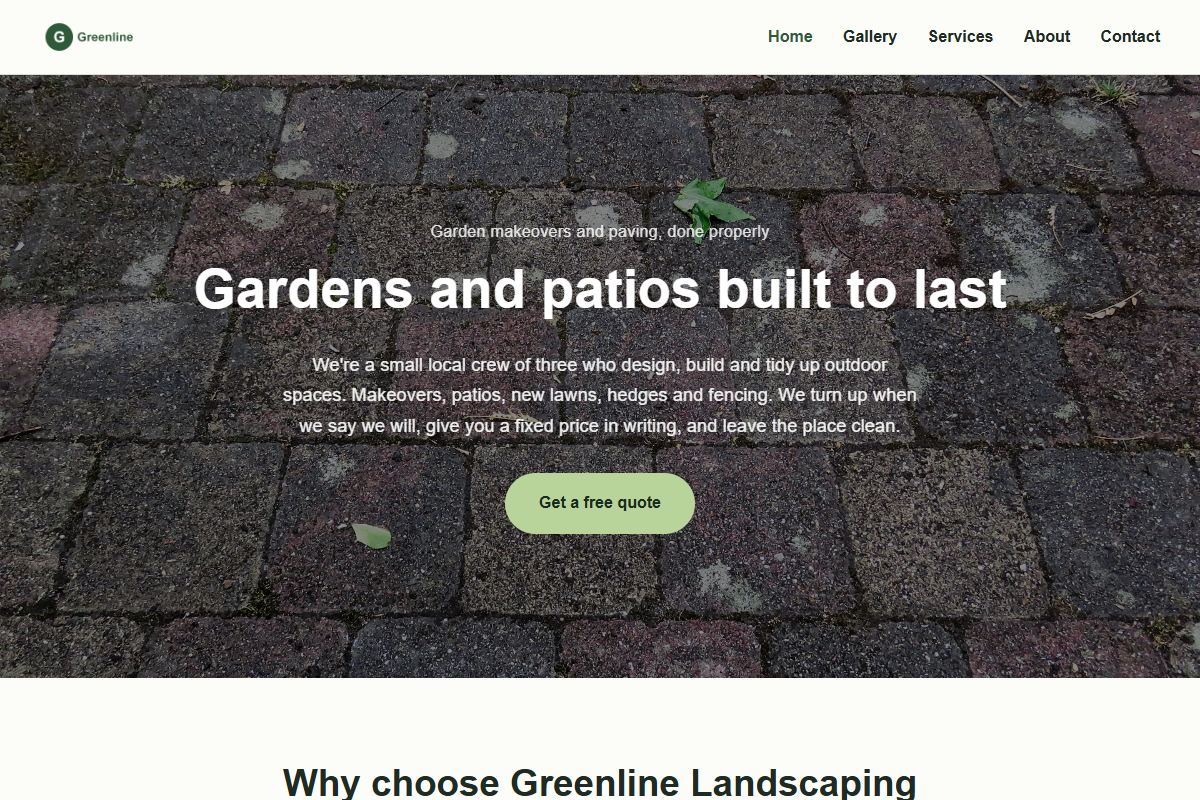 The home page of Greenline Landscaping