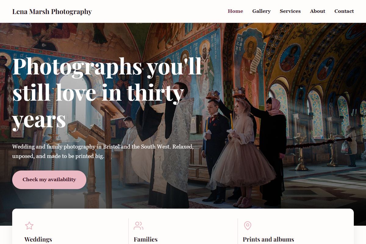 The home page of Lena Marsh Photography