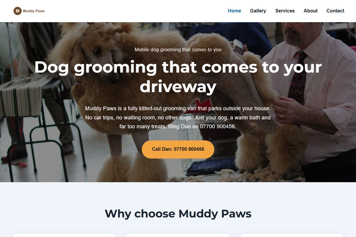 The home page of Muddy Paws