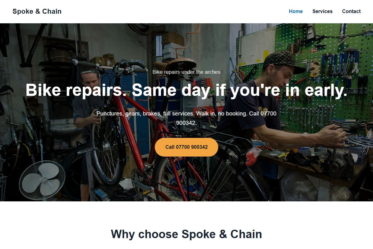 The home page of Spoke & Chain